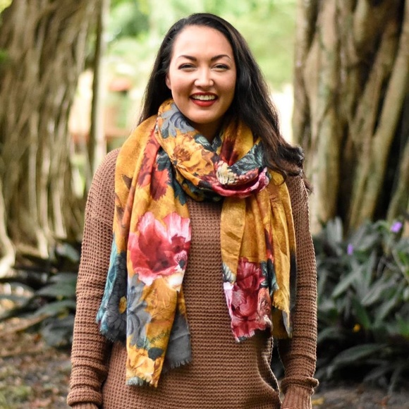 Lightweight Mustard Floral Scarf - Picture 2 of 3